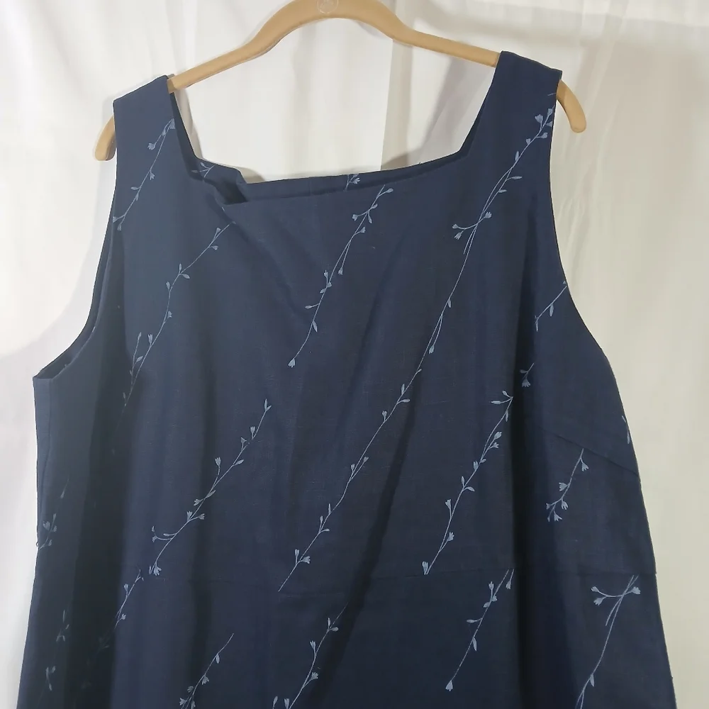 Vintage Outfit JPR Womens 2X Linen 2 Pc Set Maxi Dress Jacket Navy Blue Floral
